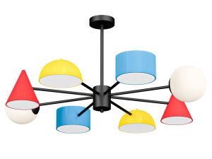 Modern Red Geometric Chandelier with White Glass Shades and Round Canopy 3D Model