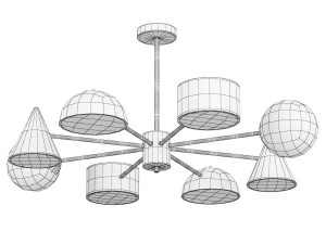 Modern Red Geometric Chandelier with White Glass Shades and Round Canopy 3D Model