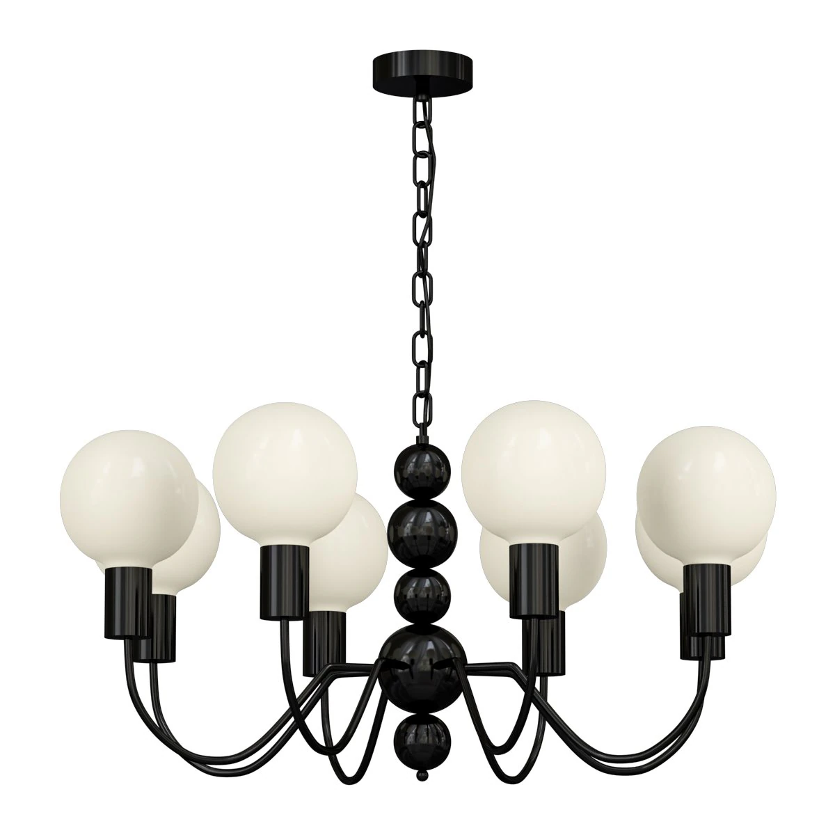 Modern Black Globe Chandelier White Glass Shades Adjustable Hanging Length 3D Model .c4d .max .obj .3ds .fbx .stl .blend