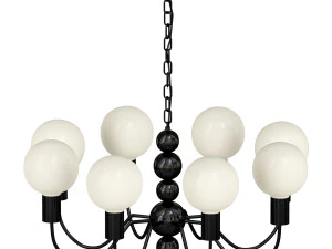 Modern Black Globe Chandelier White Glass Shades Adjustable Hanging Length 3D Model
