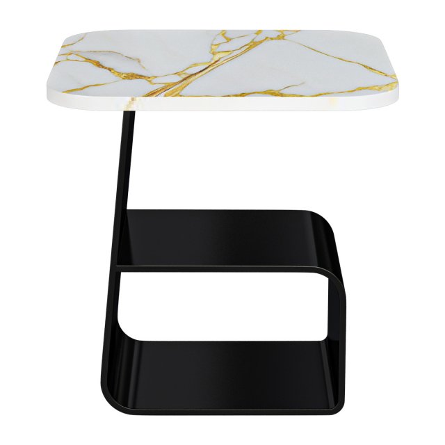 Modern Square Stone End Table with Black Steel Pedestal Base and Storage Shelf 3D Модель .c4d .max .obj .3ds .fbx .stl .blend 