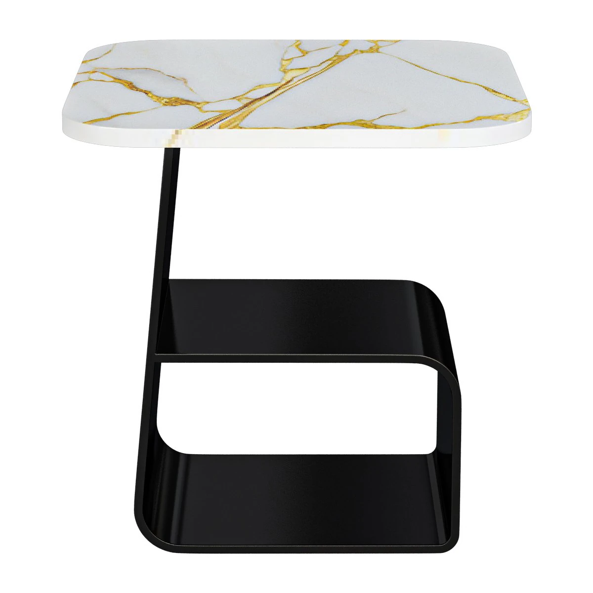 Modern Square Stone End Table with Black Steel Pedestal Base and Storage Shelf 3D Model .c4d .max .obj .3ds .fbx .stl .blend 