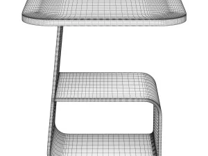 Modern Square Stone End Table with Black Steel Pedestal Base and Storage Shelf 3D Model