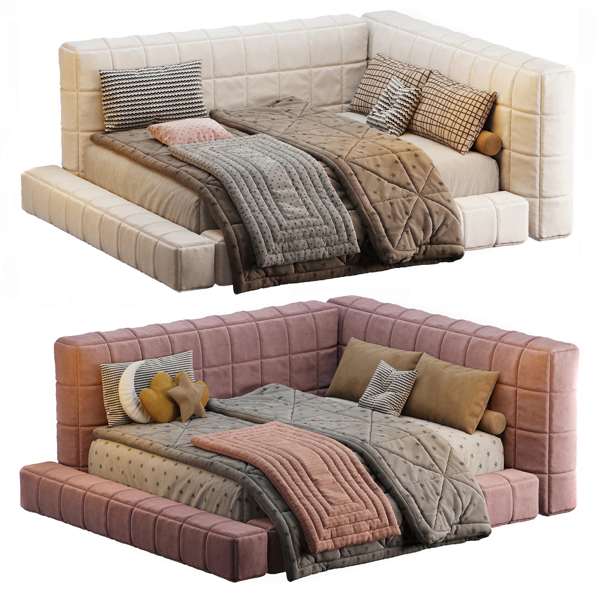 Baldwin Lounge Corner Upholstered Bed 3D Model .c4d .max .obj .3ds .fbx .stl .blend 