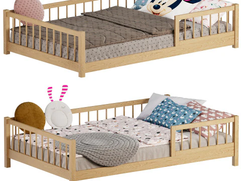 ラッセ 北欧木製キッズベッド ハンドメイド 3Dモデル