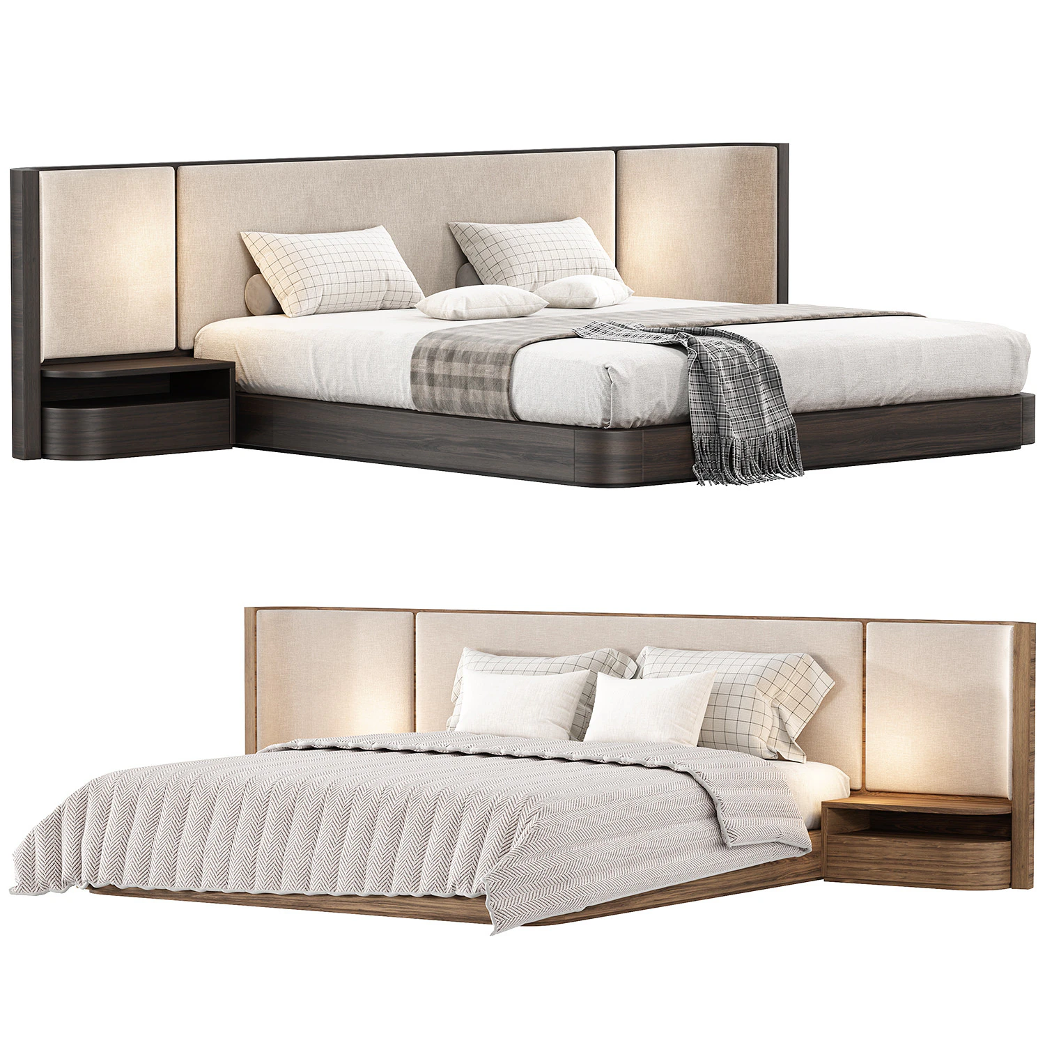 Gianna King Size Natural Walnut Wood Bed Frame 3D Model .c4d .max .obj .3ds .fbx .stl .blend 