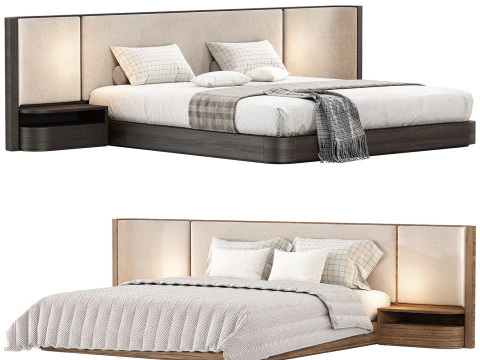 जियाना किंग साइज प्राकृतिक अखरोट की लकड़ी का बिस्तर फ्रेम 3D मॉडल