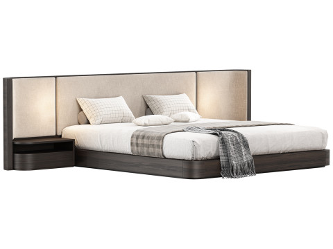 Gianna King Size Natural Walnut Wood Bed Frame 3D Model