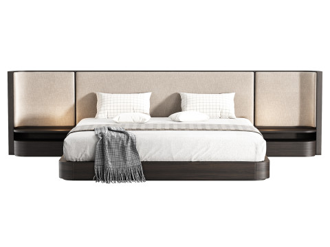 Gianna King Size Natural Walnut Wood Bed Frame 3D Model