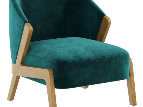 Sedia con accento in legno Turner in ciniglia fine verde muschio con cornice Bronx Modello 3D