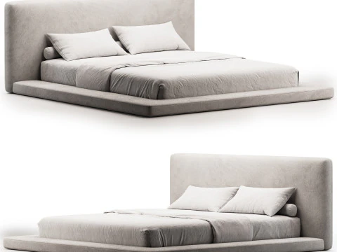 Cesar 스웨이드 패브릭 현대적인 미니멀리스트 침대 프레임 3D 모델