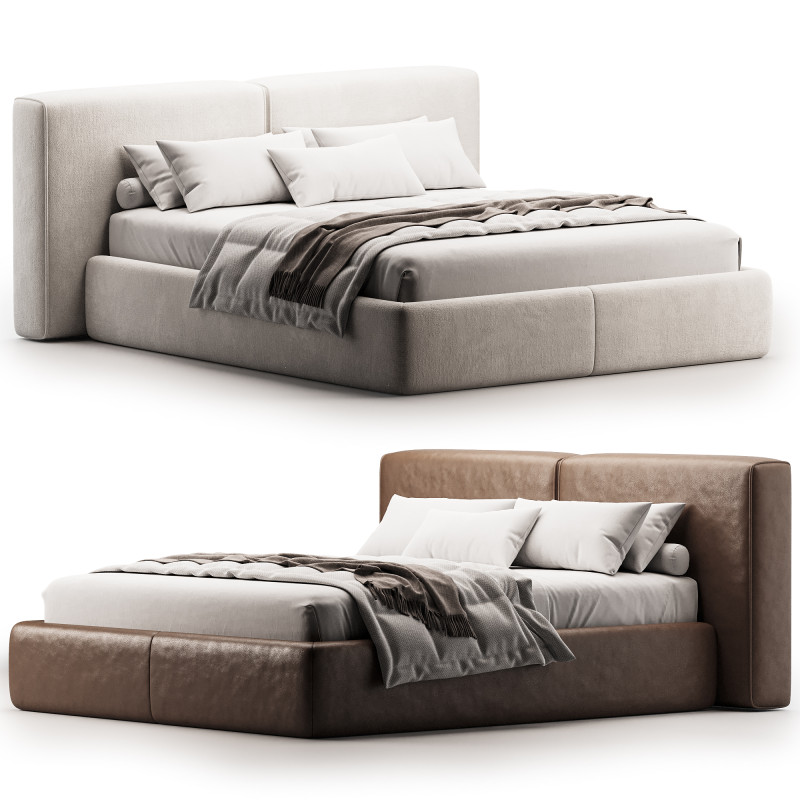 Double bed with narrow headboard 3Dモデル .c4d .max .obj .3ds .fbx .stl .blend