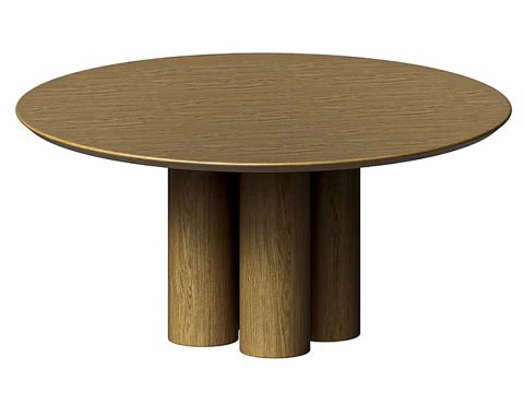 Wood Color Round Dining Table 3D Model