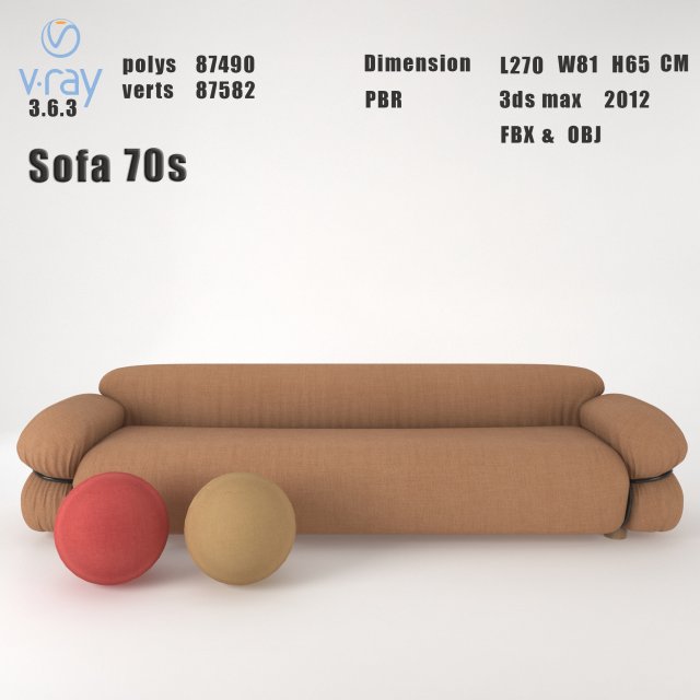 Sofa 70s Modelo 3D .c4d .max .obj .3ds .fbx .stl .blend 