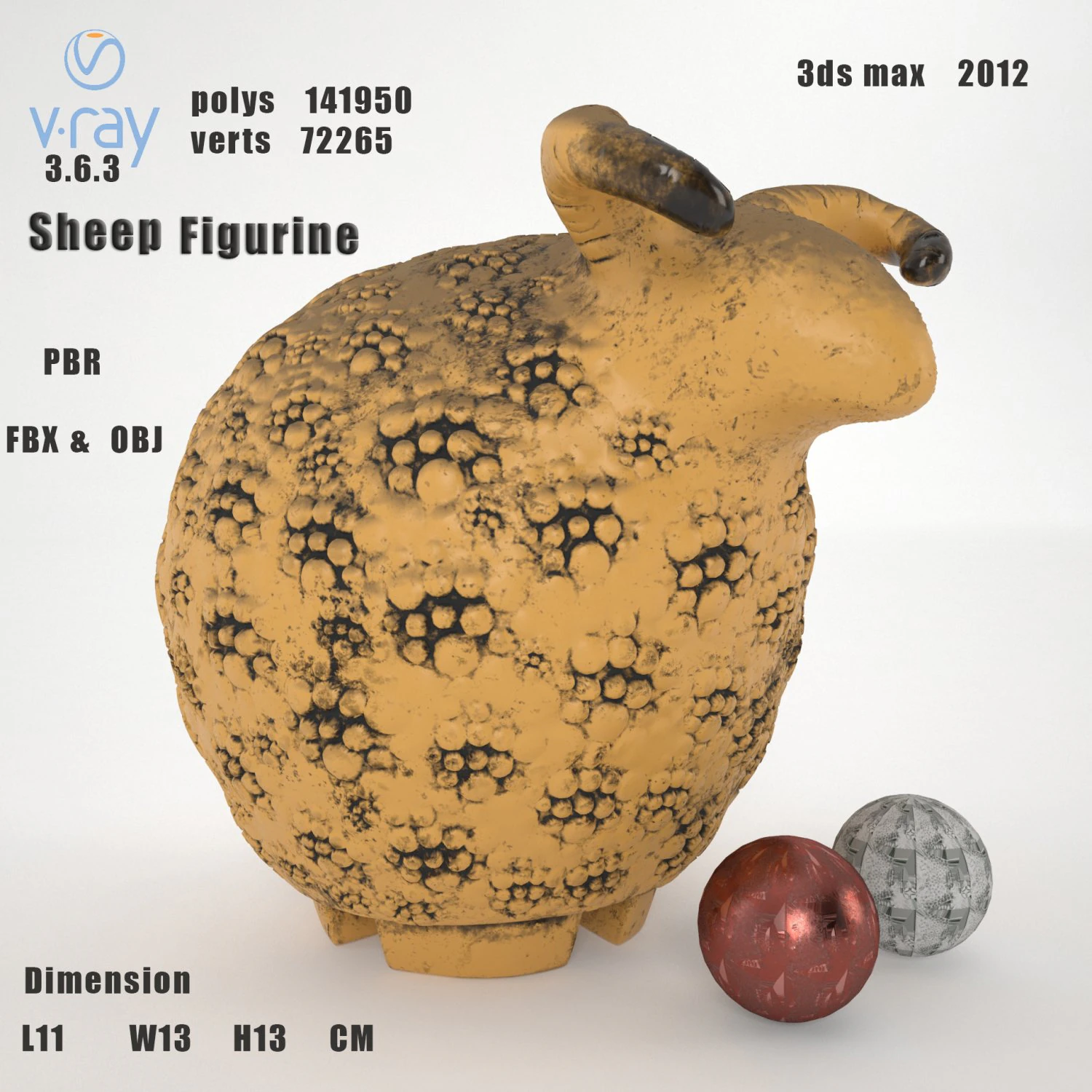 Sheep figurine 3D Model .c4d .max .obj .3ds .fbx .stl .blend 