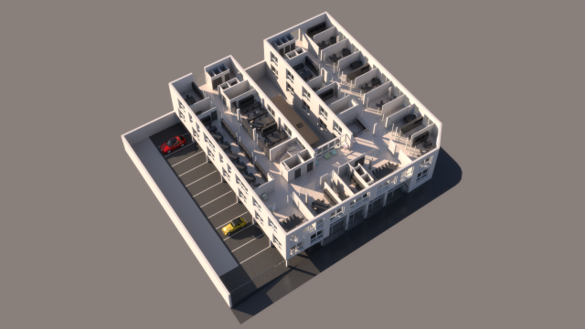 high school exterior and interior complete 3 stories building with furniture 3D Model .c4d .max .obj .3ds .fbx .stl .blend 