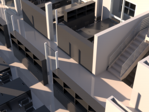high school exterior and interior complete 3 stories building with furniture 3D Model