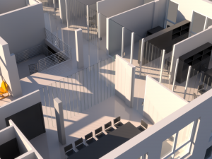 high school exterior and interior complete 3 stories building with furniture 3D Model