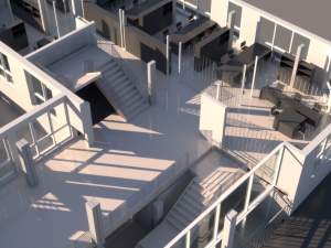high school exterior and interior complete 3 stories building with furniture 3D Model