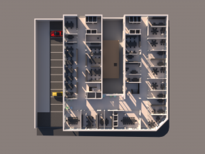 high school exterior and interior complete 3 stories building with furniture 3D Model