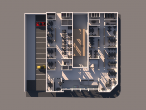 high school exterior and interior complete 3 stories building with furniture 3D Model
