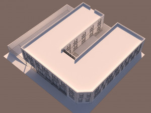 high school exterior and interior complete 3 stories building with furniture 3D Model