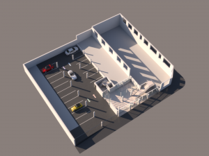 high school exterior and interior complete 3 stories building with furniture 3D Model