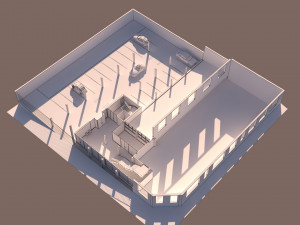 high school exterior and interior complete 3 stories building with furniture 3D Model