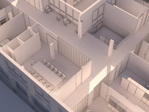 high school exterior and interior complete 3 stories building with furniture 3D Model