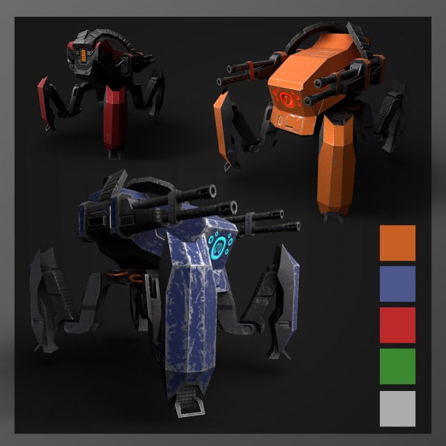 Sci-fi spider robot Game Ready Low-poly 3D rigged model 9 in 1 3D Model .c4d .max .obj .3ds .fbx .stl .blend 