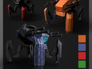 Sci-Fi-Spinnenroboter Game Ready Low-Poly 3D manipuliertes Modell 9 in 1 3D Modell