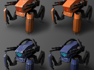 Sci-fi spider robot Game Ready Low-poly 3D rigged model 9 in 1 3D Model