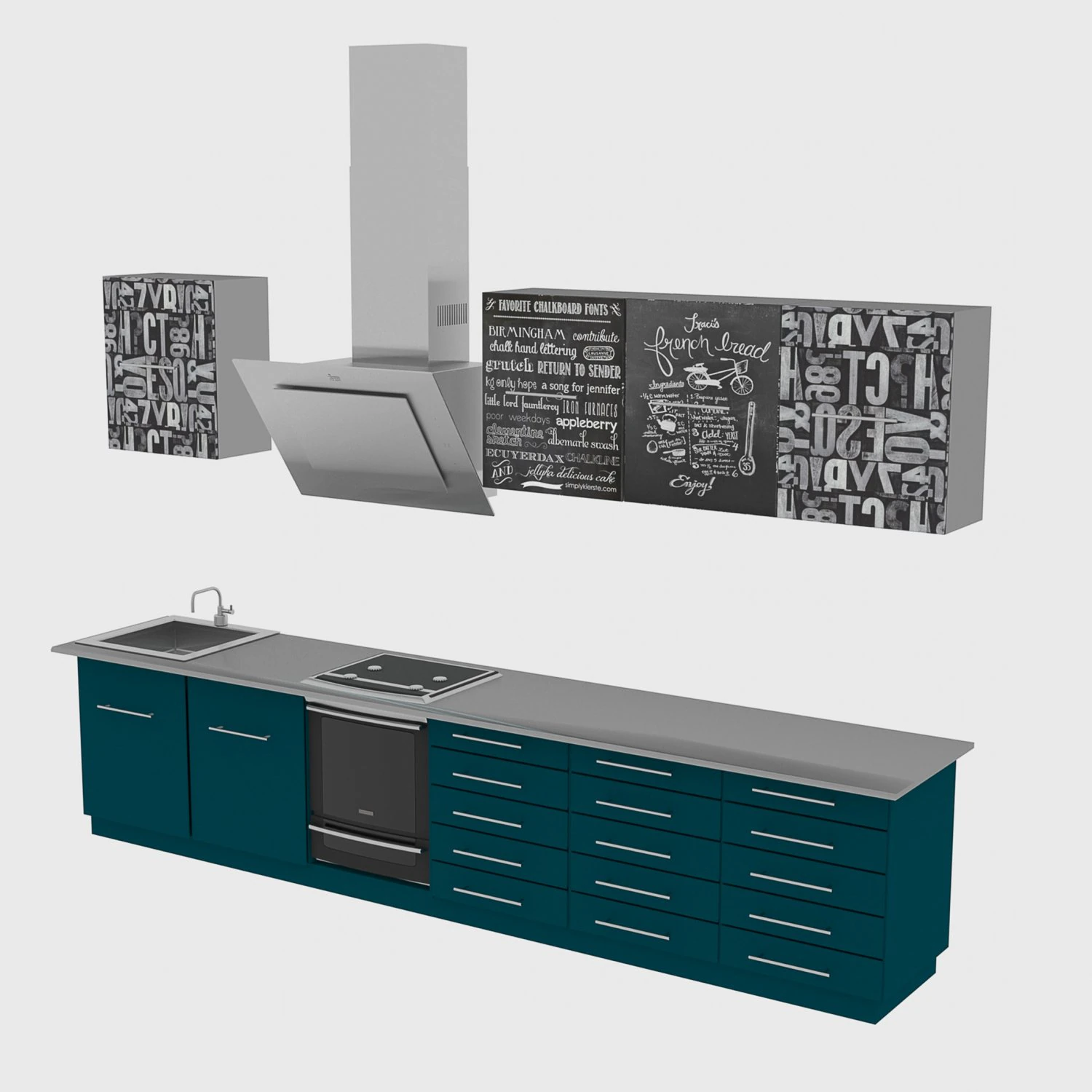 Loft kitchen with blue facades 3D Model .c4d .max .obj .3ds .fbx .stl .blend