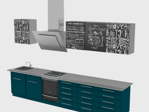 Loft kitchen with blue facades 3D Model