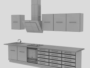 Loft kitchen with blue facades 3D Model