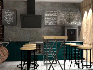 Loft kitchen with blue facades 3D Model