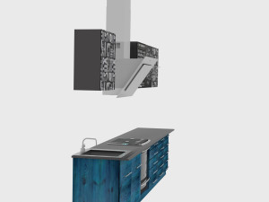 Loft kitchen with blue facades Modèle 3D