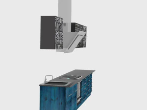 Loft kitchen with blue facades 3D Model