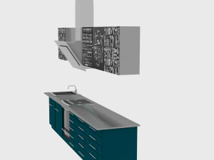 Loft kitchen with blue facades 3D Model