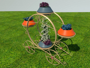 Golden carriage flowerpot with flowers 3D 모델