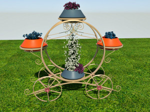 Golden carriage flowerpot with flowers 3D 모델