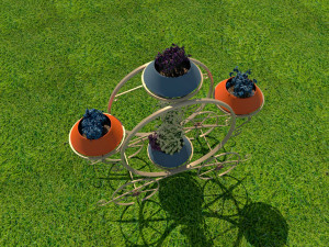 Golden carriage flowerpot with flowers 3D 모델