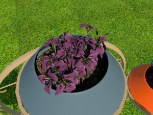 Golden carriage flowerpot with flowers 3D Model