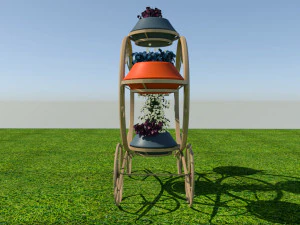 Golden carriage flowerpot with flowers 3D Model