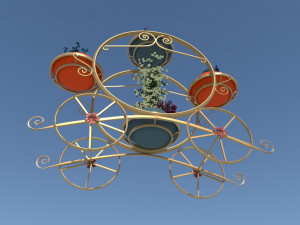 Golden carriage flowerpot with flowers 3D 모델