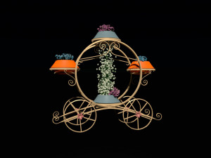 Golden carriage flowerpot with flowers 3D 모델