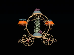 Golden carriage flowerpot with flowers 3D Model