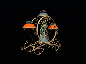 Golden carriage flowerpot with flowers 3D 모델