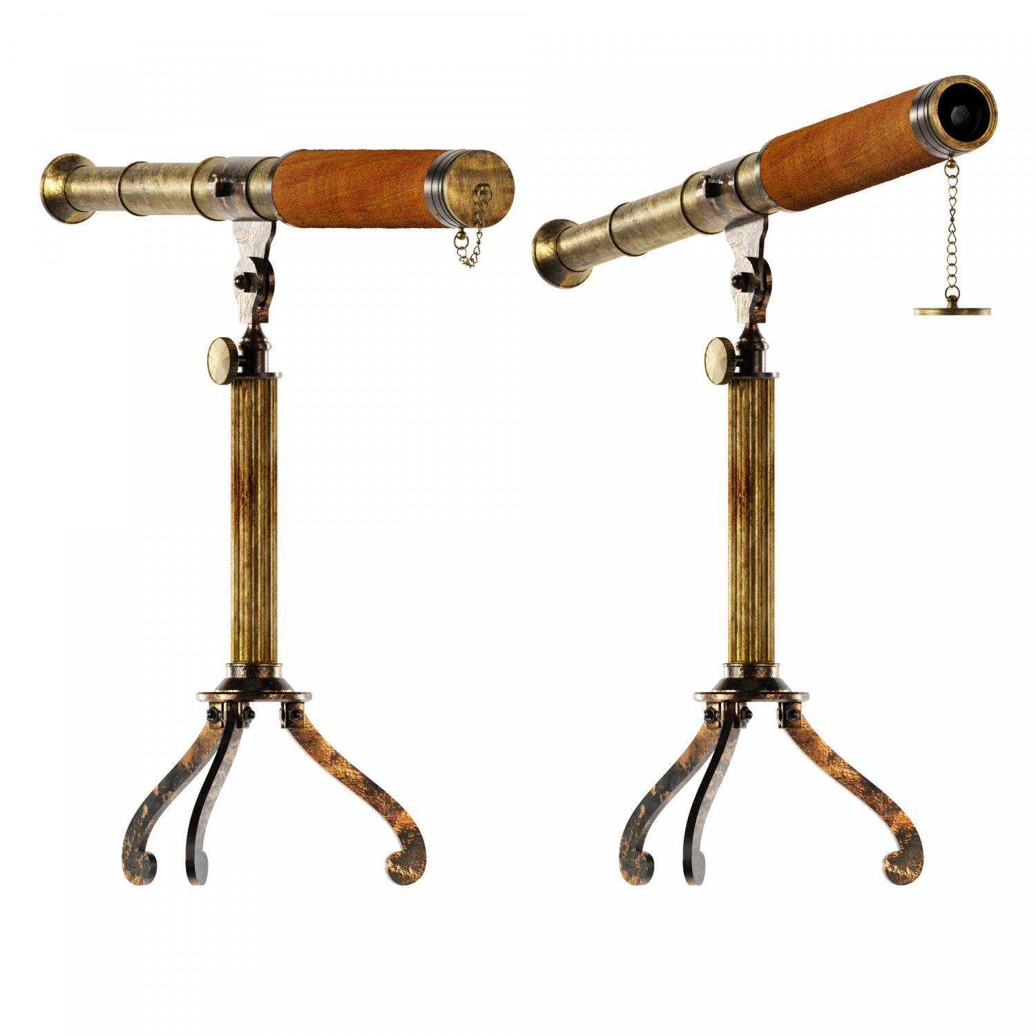 Antique Telescope and tripod 3D Model .c4d .max .obj .3ds .fbx .stl .blend