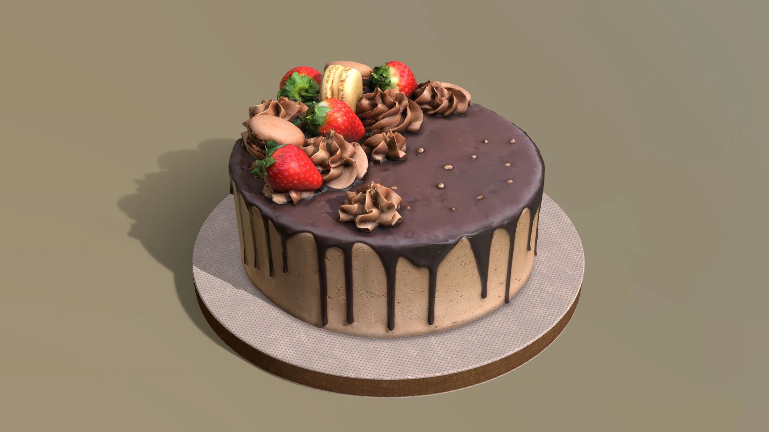 Chocolate Strawberry Drip Cake 3D Model .c4d .max .obj .3ds .fbx .stl .blend